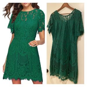 MSLG Green Floral Lace Cocktail Party Dress